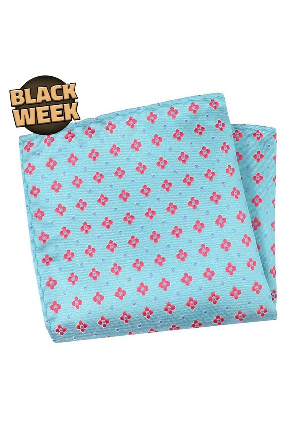 His Story - Poszetka, Turkusowa, Niebieska w Czerwone Kwiatki, Męska, Elegancka -HIS STORY. Kolor: czerwony, niebieski, wielokolorowy. Materiał: mikrofibra. Wzór: kwiaty