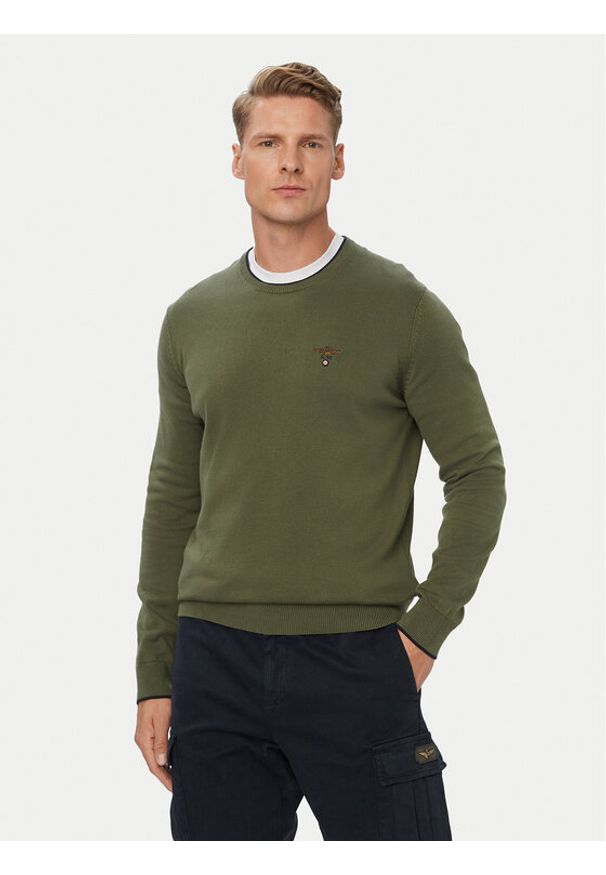 Aeronautica Militare Sweter 262MA1631UL00506 Khaki Regular Fit. Kolor: brązowy. Materiał: bawełna