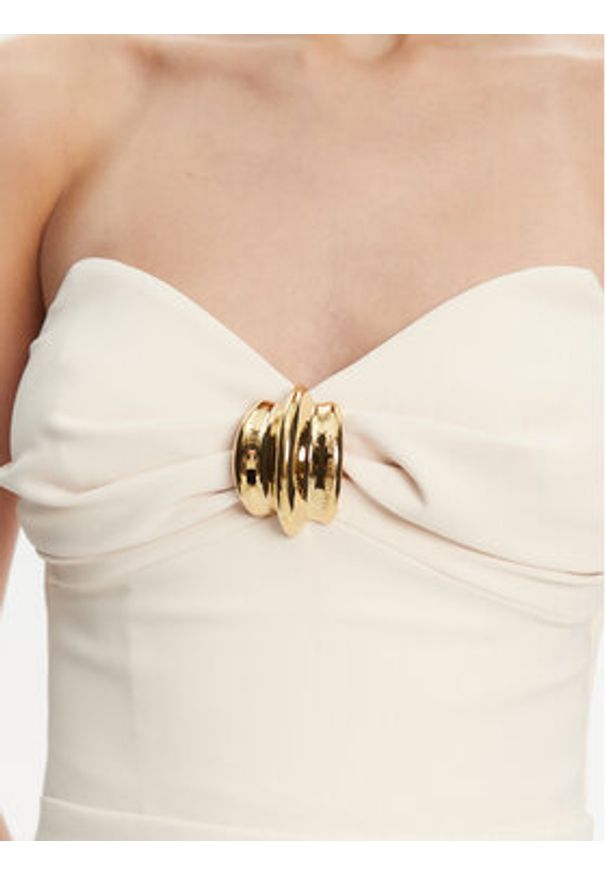 Elisabetta Franchi Sukienka koktajlowa AB-769-51E2 Écru Regular Fit. Kolor: kremowy. Materiał: syntetyk. Styl: wizytowy