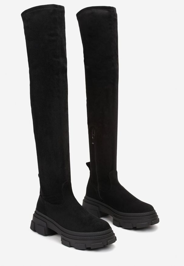 Born2be - Czarne Kozaki za Kolano na Grubej Podeszwie Fevora. Wysokość cholewki: za kolano. Kolor: czarny