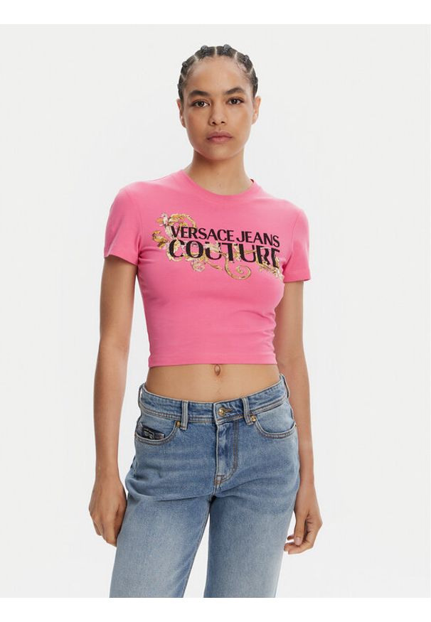Versace Jeans Couture T-Shirt 78HAHC05 Różowy Slim Fit. Kolor: różowy. Materiał: bawełna