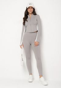 Born2be - Jasnoszare Legginsy z Modelującymi Przeszyciami Selettia. Okazja: na co dzień, na spacer. Kolor: szary. Styl: klasyczny, casual #6