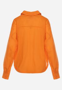 Born2be - Pomarańczowa Bawełniana Koszula z Dłuższym Tyłem z Ozdobną Kieszonką i Gumką Ralena. Okazja: na co dzień. Kolor: pomarańczowy. Materiał: bawełna. Długość: długie. Wzór: aplikacja. Styl: casual #5