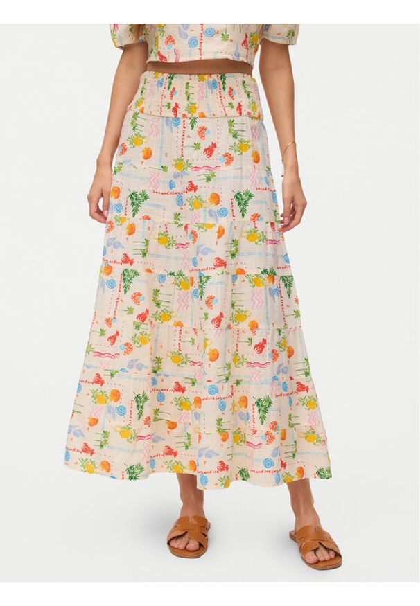 Vero Moda Spódnica maxi Elena 10351018 Beżowy jasny Regular Fit. Kolor: beżowy. Materiał: bawełna