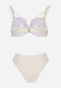 Born2be - Jasnobeżowe Bikini Majtki Figi i Biustonosz z Paskami i Perłową Aplikacją Cahresha. Kolor: beżowy. Wzór: aplikacja #6