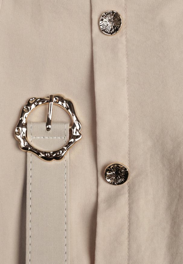 Born2be - Beżowa Spódnica Rozkloszowana z Bawełną i Paskiem oraz Kieszniami Jorlea. Okazja: na co dzień. Kolor: beżowy. Materiał: bawełna. Sezon: lato. Styl: boho, elegancki, klasyczny, casual