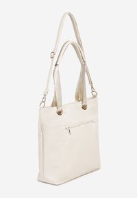 Born2be - Beżowo-Kremowa Torebka Shopperka z Metalicznymi Wstawkami Lanastiela. Kolor: beżowy. Styl: biznesowy, elegancki, casual