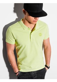 Ombre Clothing - Koszulka męska polo klasyczna bawełniana S1374 - limonkowa - XXL. Typ kołnierza: polo. Materiał: bawełna. Wzór: haft. Styl: klasyczny #4