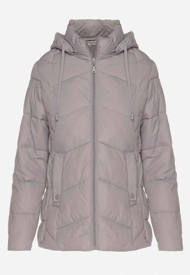 Born2be - Jasnoszara Kurtka z Pikowanymi Przeszyciami i Odpinanym Kapturem Felanwen. Okazja: na co dzień. Kolor: szary. Materiał: jeans. Styl: elegancki, sportowy, casual