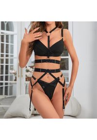 Intica - Zestaw bielizny harness na specjalne okazje Tiphani. Kolor: czarny. Materiał: materiał #8
