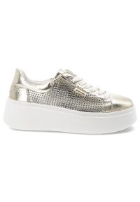 Sneakersy damskie Armodo, cholewka ze skóry naturalnej perforowana konstrukcja zapewniająca przewiewność klasyczne sznurowanie gruba stabilna podeszw. Okazja: na co dzień. Zapięcie: sznurówki. Kolor: złoty. Materiał: skóra. Szerokość cholewki: normalna. Wzór: ażurowy. Sezon: wiosna, lato. Styl: klasyczny #6