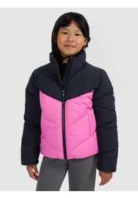 4f - 4F Kurtka puchowa z wypełnieniem syntetycznym dziewczęca - różowa 164 (13-14 lat). Okazja: na co dzień. Typ kołnierza: kołnierzyk stójkowy. Kolor: różowy. Materiał: puch, syntetyk. Wzór: gładki. Sezon: lato. Styl: casual #1