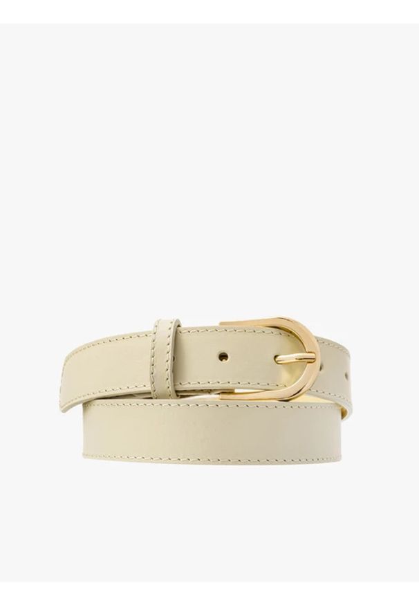 Ryłko - Kremowy pasek damski ze złotą klamrą. Kolor: beżowy. Materiał: skóra