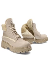 Beżowe Botki Lemar Skórzane Ocieplane Buty Damskie. Kolor: beżowy. Materiał: skóra. Szerokość cholewki: normalna #10