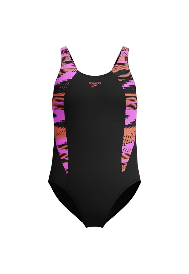 Strój kąpielowy jednoczęściowy dziewczęcy na basen Speedo HyperBoom. Kolor: wielokolorowy, czarny, różowy