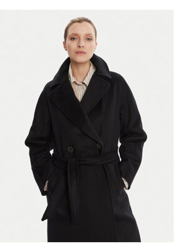 Weekend Max Mara Płaszcz wełniany Resina 2525016031 Czarny Regular Fit. Kolor: czarny. Materiał: wełna