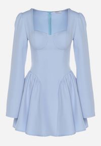 Born2be - Niebieska Koktajlowa Sukienka o Rozkloszowanym Kroju z Falbankami i Gorsetem Farian. Typ kołnierza: kołnierz z falbankami, dekolt gorset. Kolor: niebieski. Długość rękawa: długi rękaw. Typ sukienki: gorsetowe. Styl: wizytowy #5