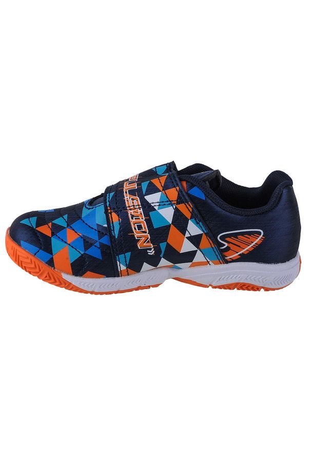 Buty do futsalu dla dzieci Joma Propulsion Jr. Zapięcie: rzepy. Kolor: pomarańczowy, wielokolorowy, niebieski. Materiał: materiał, syntetyk. Szerokość cholewki: normalna. Sport: turystyka piesza