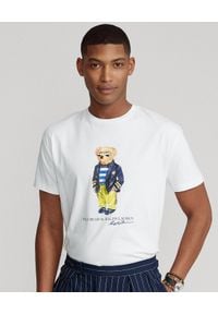 Ralph Lauren - RALPH LAUREN - Biała koszulka z misiem polo Custom Slim Fit. Typ kołnierza: polo. Kolor: biały. Materiał: bawełna. Wzór: nadruk #1