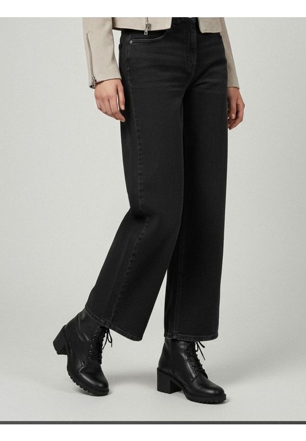 Sinsay - Jeansy wide leg - czarny. Kolor: czarny