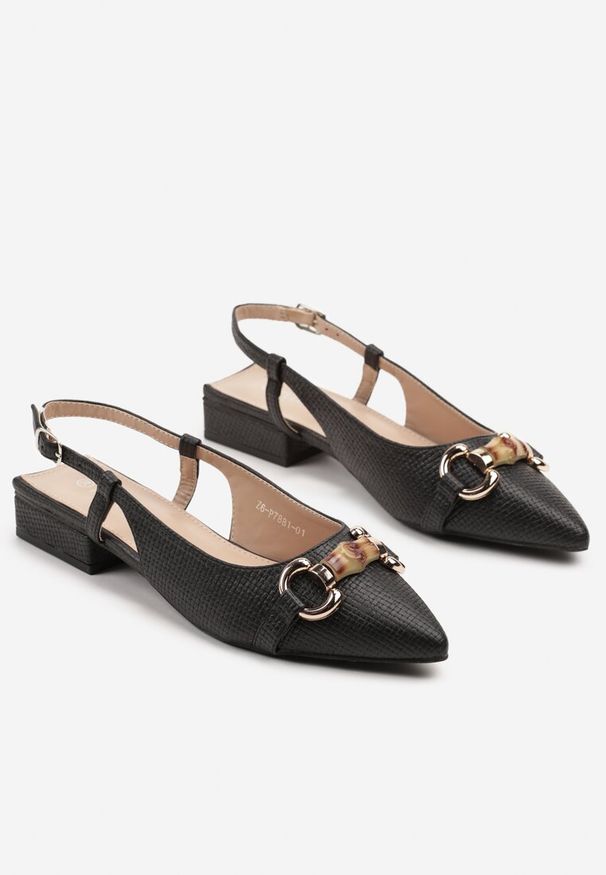 Renee - Czarne Sandały Slingback z Ozdobną Klamrą Jenalina. Zapięcie: klamry. Kolor: czarny. Sezon: lato. Styl: wizytowy, klasyczny, elegancki