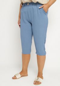 Born2be - Niebieskie Spodnie z Gumką w Pasie 7/8 Tenimira. Okazja: na co dzień, na spacer. Kolekcja: plus size. Kolor: niebieski. Styl: klasyczny, elegancki, casual