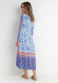 Born2be - Niebieska Sukienka Panithoe. Kolor: niebieski. Wzór: aplikacja. Styl: wakacyjny, klasyczny. Długość: midi #5