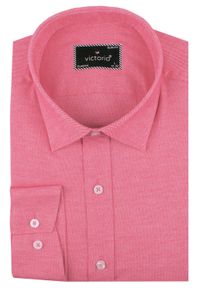 Męska Koszula Wizytowa, Taliowany Krój - Victorio - Różowa. Kolor: różowy. Materiał: poliester, elastan, bawełna. Styl: wizytowy #3