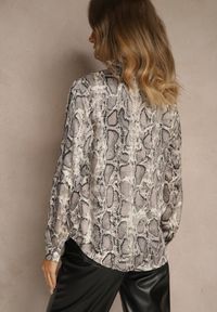 Renee - Szara Koszula Vices z Satynowej Tkaniny w Wężowy Print Resmina. Okazja: na spotkanie biznesowe, na co dzień. Kolor: szary. Materiał: satyna, tkanina. Długość rękawa: długi rękaw. Długość: długie. Wzór: nadruk. Styl: klasyczny, biznesowy, casual, elegancki #3