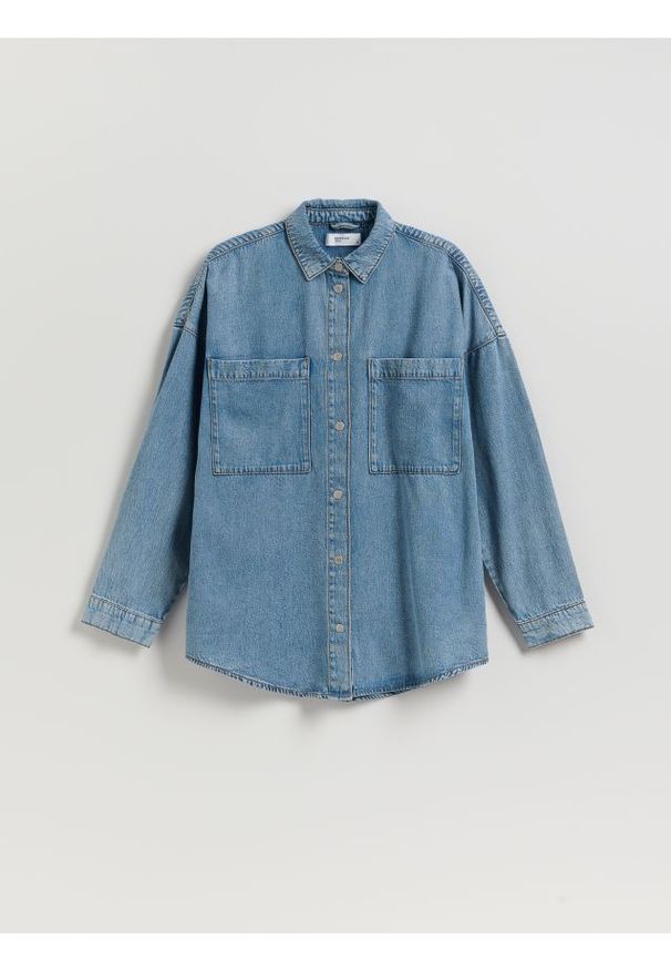 Reserved - Jeansowa koszula z lyocellem - niebieski. Kolor: niebieski. Materiał: jeans