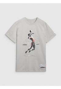 4f - 4F T-shirt regular z nadrukiem męski - szary XXL. Okazja: na co dzień. Kolor: szary. Materiał: bawełna, jersey, materiał. Długość rękawa: krótki rękaw. Długość: krótkie. Wzór: nadruk. Styl: sportowy, klasyczny, casual
