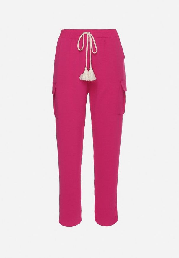 Born2be - Fuksjowe Spodnie z Gumką w Pasie Ozdobione Troczkami Efista. Okazja: na co dzień. Kolor: różowy. Wzór: aplikacja. Styl: casual