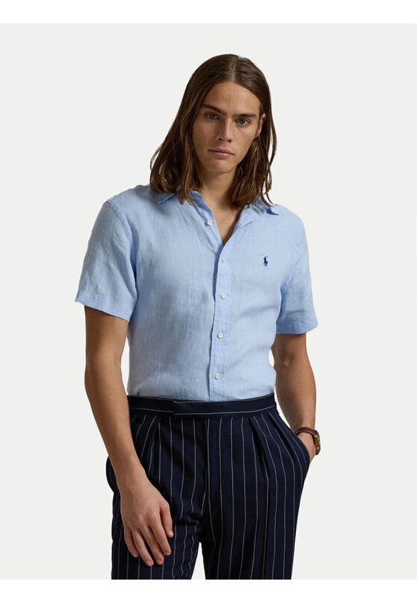 Polo Ralph Lauren Koszula 710968912005 Błękitny Custom Fit. Typ kołnierza: polo. Kolor: niebieski. Materiał: len
