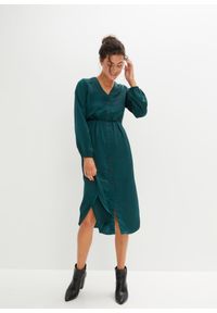 bonprix - Sukienka midi satynowa. Kolor: zielony. Materiał: satyna. Styl: elegancki. Długość: midi #1
