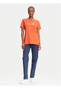 TOMMY HILFIGER - Tommy Hilfiger T-Shirt Script WW0WW45746 Pomarańczowy Regular Fit. Kolor: pomarańczowy. Materiał: bawełna #5