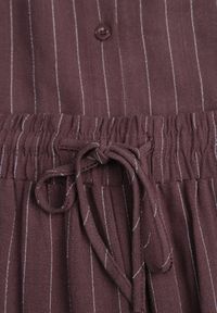 Born2be - Brązowy Wiskozowo-Lniany Komplet w Paski Koszula i Szerokie Spodnie Terasea. Kolor: brązowy. Materiał: wiskoza, len. Wzór: paski #4