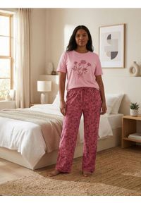 Sinsay - Bawełniana piżama dwuczęściowa z motywem kwiatowym - różowy. Kolor: różowy. Materiał: bawełna. Wzór: kwiaty #1