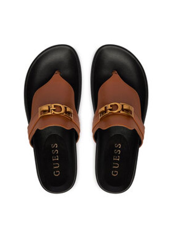 Guess Japonki FLJFRR LEA03 Brązowy jasny. Kolor: brązowy. Materiał: skóra