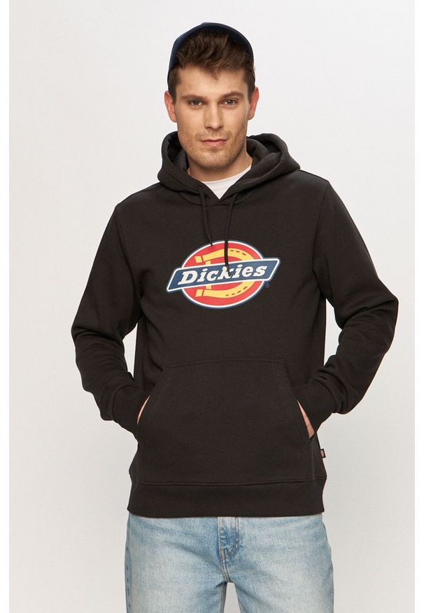 Dickies Bluza męska kolor czarny z kapturem z nadrukiem. Okazja: na co dzień. Typ kołnierza: kaptur. Kolor: czarny. Wzór: nadruk. Styl: casual