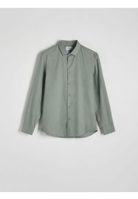 Reserved - Bawełniana koszula regular fit - ciemnozielony. Kolor: zielony. Materiał: bawełna