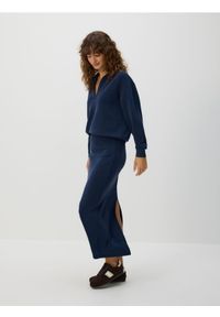 Reserved - Spódnica midi z modalem - granatowy. Kolor: niebieski. Materiał: dzianina #1