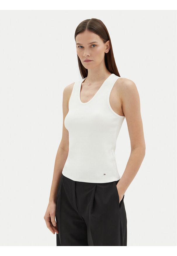 TOMMY HILFIGER - Tommy Hilfiger Top WW0WW44572 Écru Slim Fit. Kolor: kremowy. Materiał: bawełna