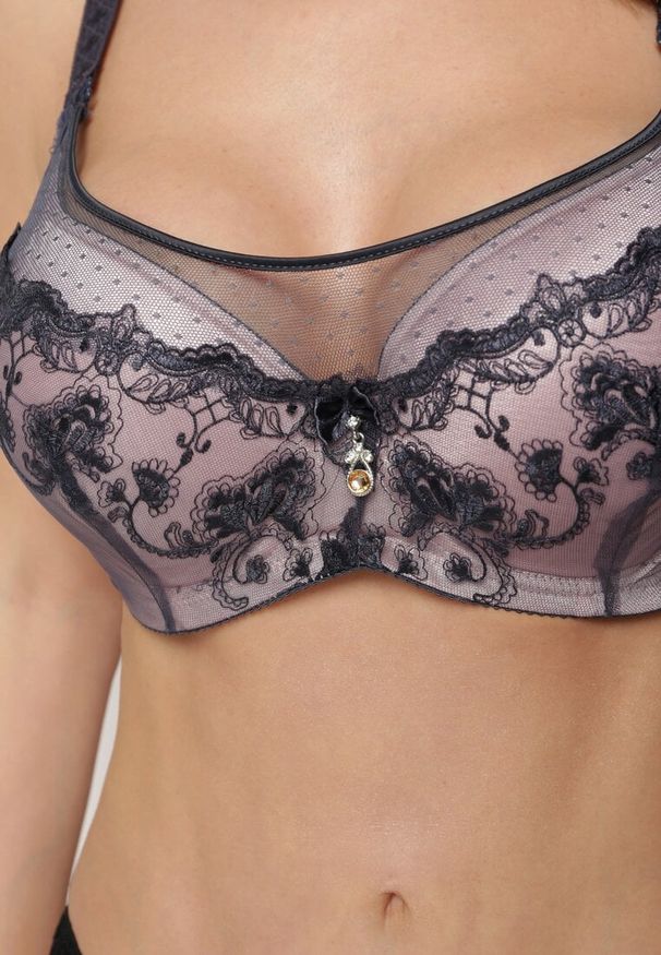 Renee - Szaro-Różowy Elegancki Biustonosz Push Up z Odpinanymi Ramiączkami Ursa. Kolor: szary. Rodzaj stanika: odpinane ramiączka, push-up