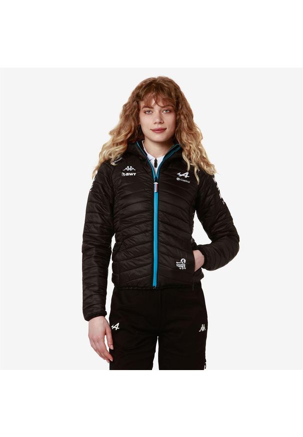 Kappa - Damska kurtka z kapturem Alpine F1 Abawou 2024. Typ kołnierza: kaptur. Kolor: czarny. Materiał: puch. Styl: sportowy, elegancki