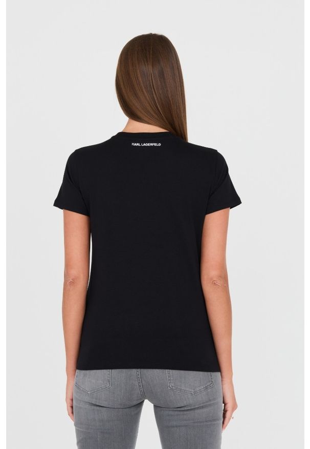 Karl Lagerfeld - KARL LAGERFELD Czarny damski t-shirt z kotem, Rozmiar S. Kolor: czarny