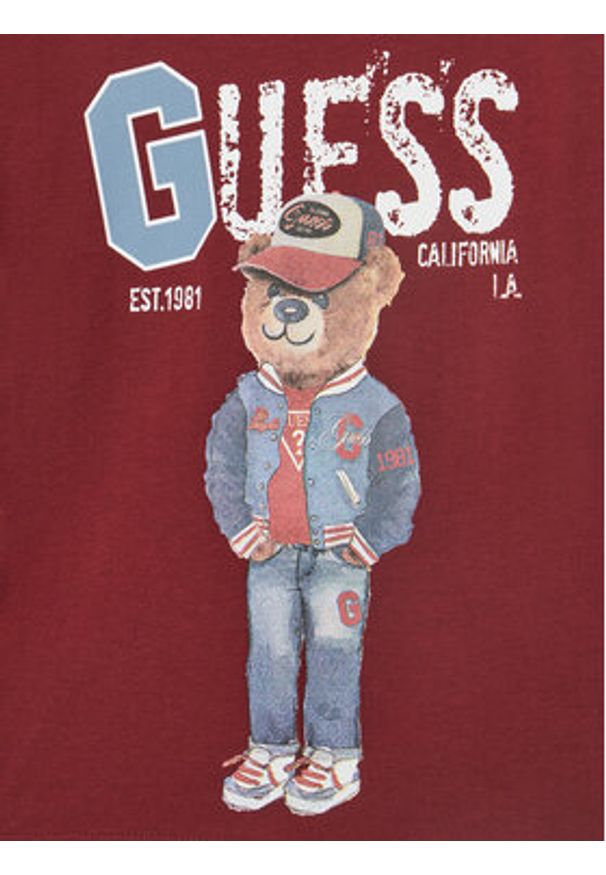 Guess Bluzka N5YI23 K8HM4 Bordowy Regular Fit. Kolor: czerwony. Materiał: bawełna