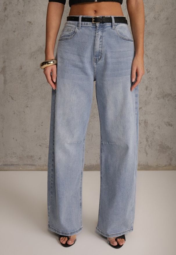 Renee - Niebieskie Jeansy Balloon z Bawełną High Waist Pronadina. Okazja: na co dzień. Stan: podwyższony. Kolor: niebieski. Styl: casual, retro