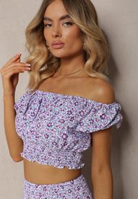 Renee - Fioletowy 2-częściowy Komplet Bawełniany z Topem i Długą Spódnicą w Kwiaty Agnda. Kolor: fioletowy. Materiał: bawełna. Wzór: kwiaty #3
