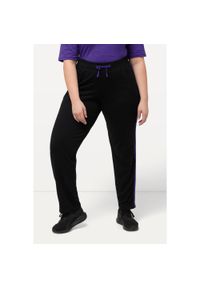 ULLA POPKEN - Damskie Spodnie dresowe paski elastyczny ściągacz kieszenie. Kolekcja: plus size. Kolor: czarny. Materiał: bawełna, materiał, elastan. Długość: długie. Wzór: paski #1