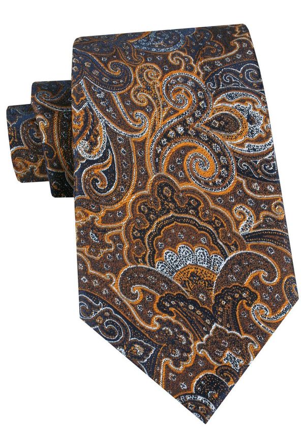 Męski Krawat - Chattier - Odcienie Brązu i Pomarańczy, Wzór Orientalny. Kolor: wielokolorowy, brązowy, beżowy. Materiał: tkanina. Styl: elegancki, klasyczny, wizytowy